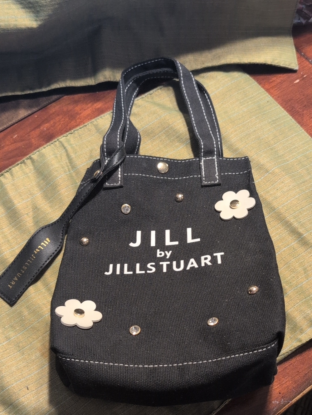 Jill By Jill Stuart Black Canvas Tote with Flower Accents